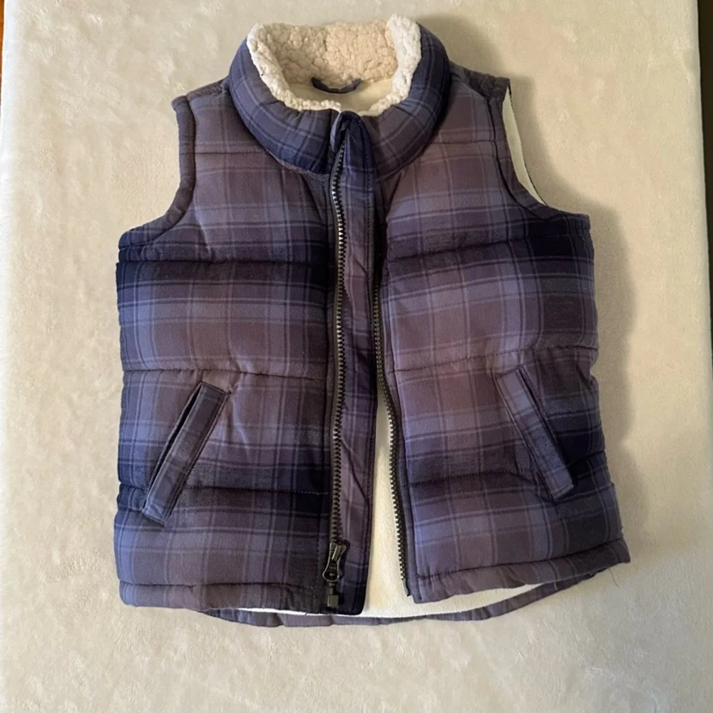 Old Navy Plaid Puffer Vest with Sherpa Lining